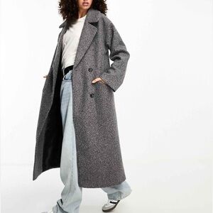 ASOS DESIGN Petite Gray Oversized Chuck Charcoal Boucle Long Pea Coat